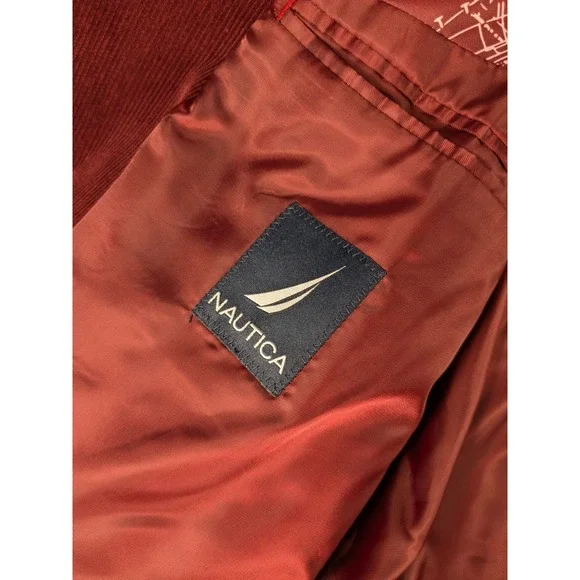NWT $179 Nautica Mens‎ Corduroy Blazer Burgundy Burgundy Stretch Sport Coat L46